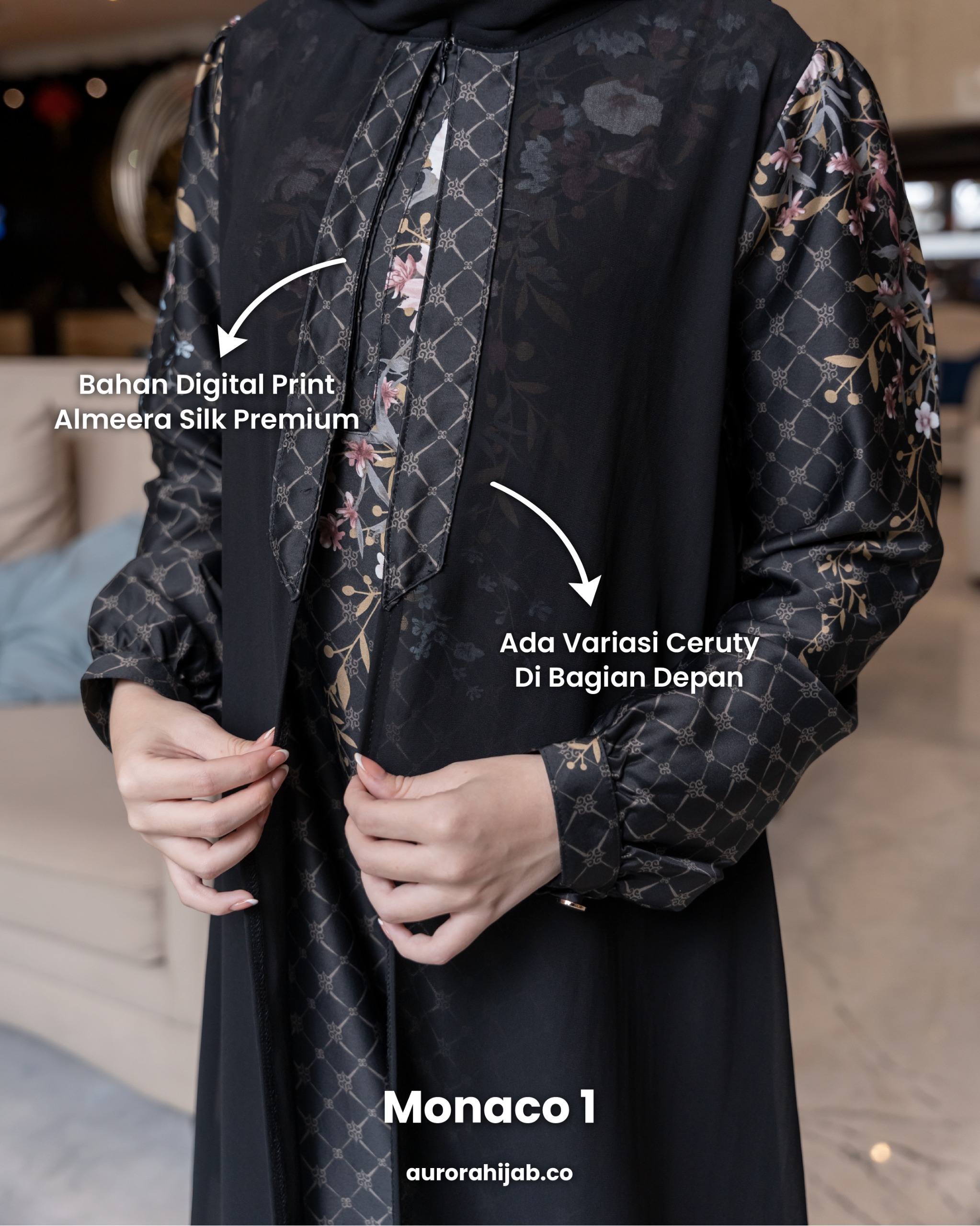 detail monaco 1 bahan printing almeera silk premium