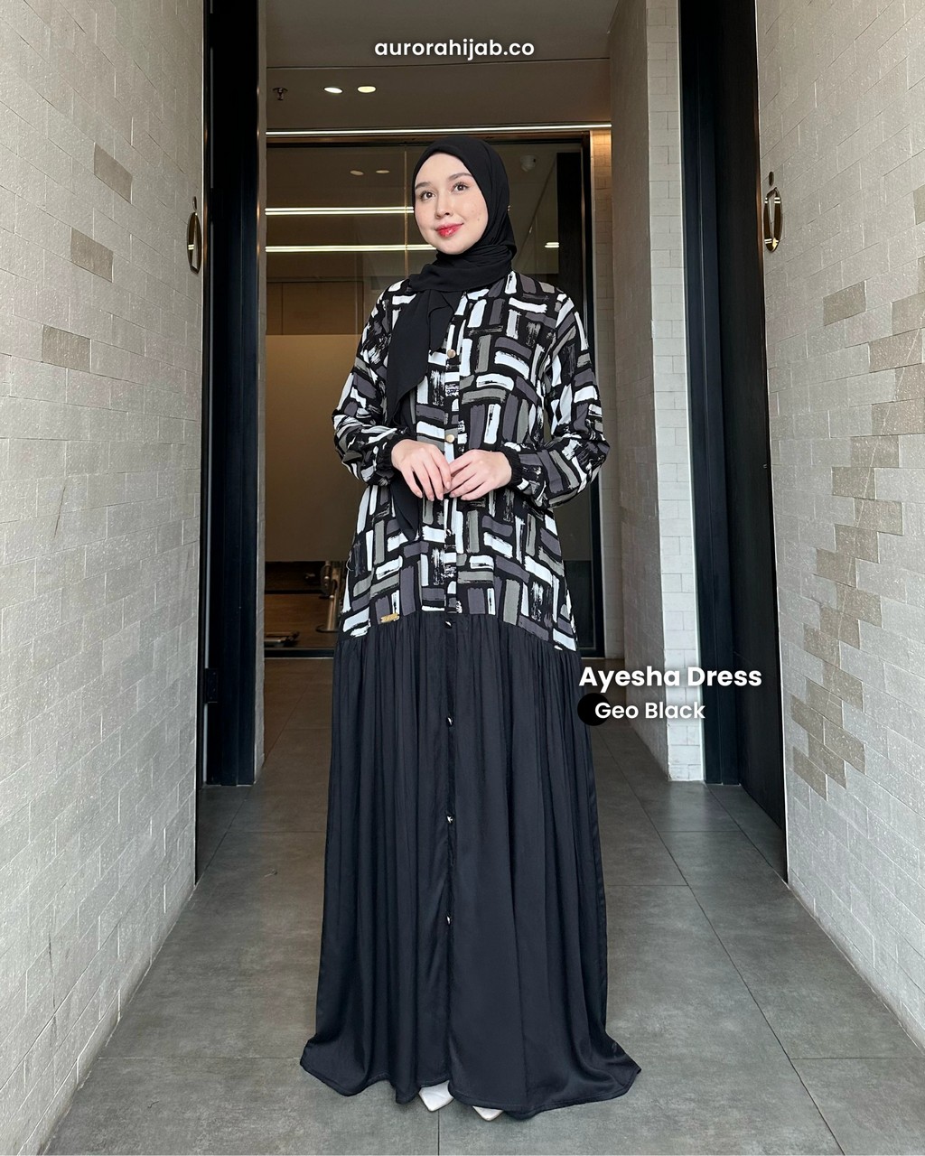 Ayesha Dress Geo Black