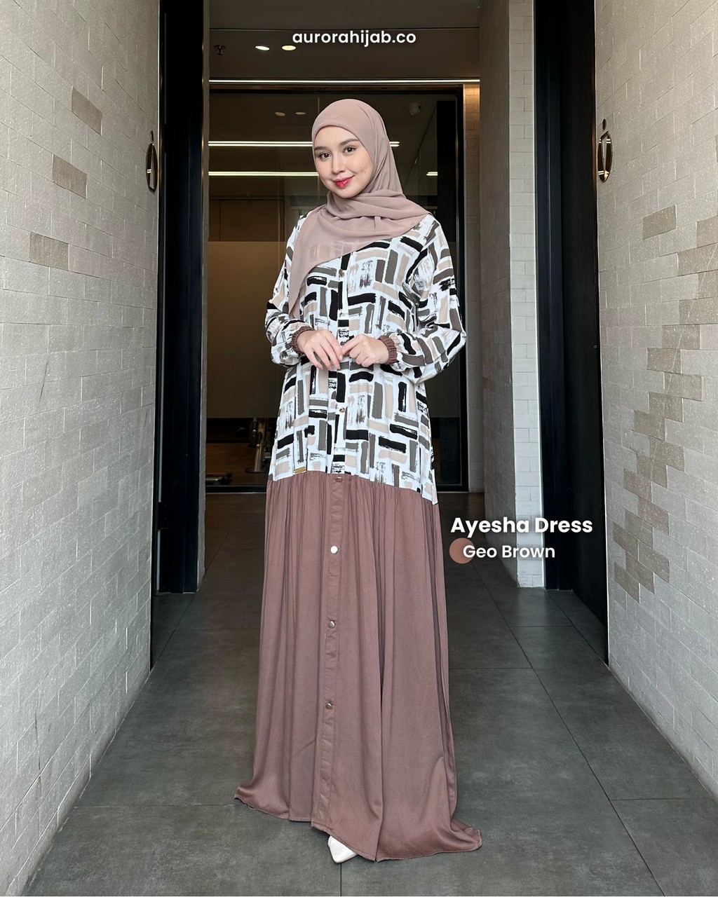 Ayesha Dress Geo Brown